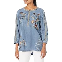 Women's Lyocell Henley with Embroidery
