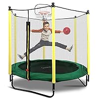 SereneLife 5ft Outdoor and Indoor Mini Toddler Trampoline with Enclosure Safety Net Basketball Hoop Jumping Fun Trampoline for Kids / Children, Basketball Hoop, Safety Net Cage