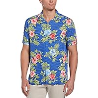 Cubavera Men's Textured Geo Floral Print Camp Collar Short Sleeve Button-Down Shirt