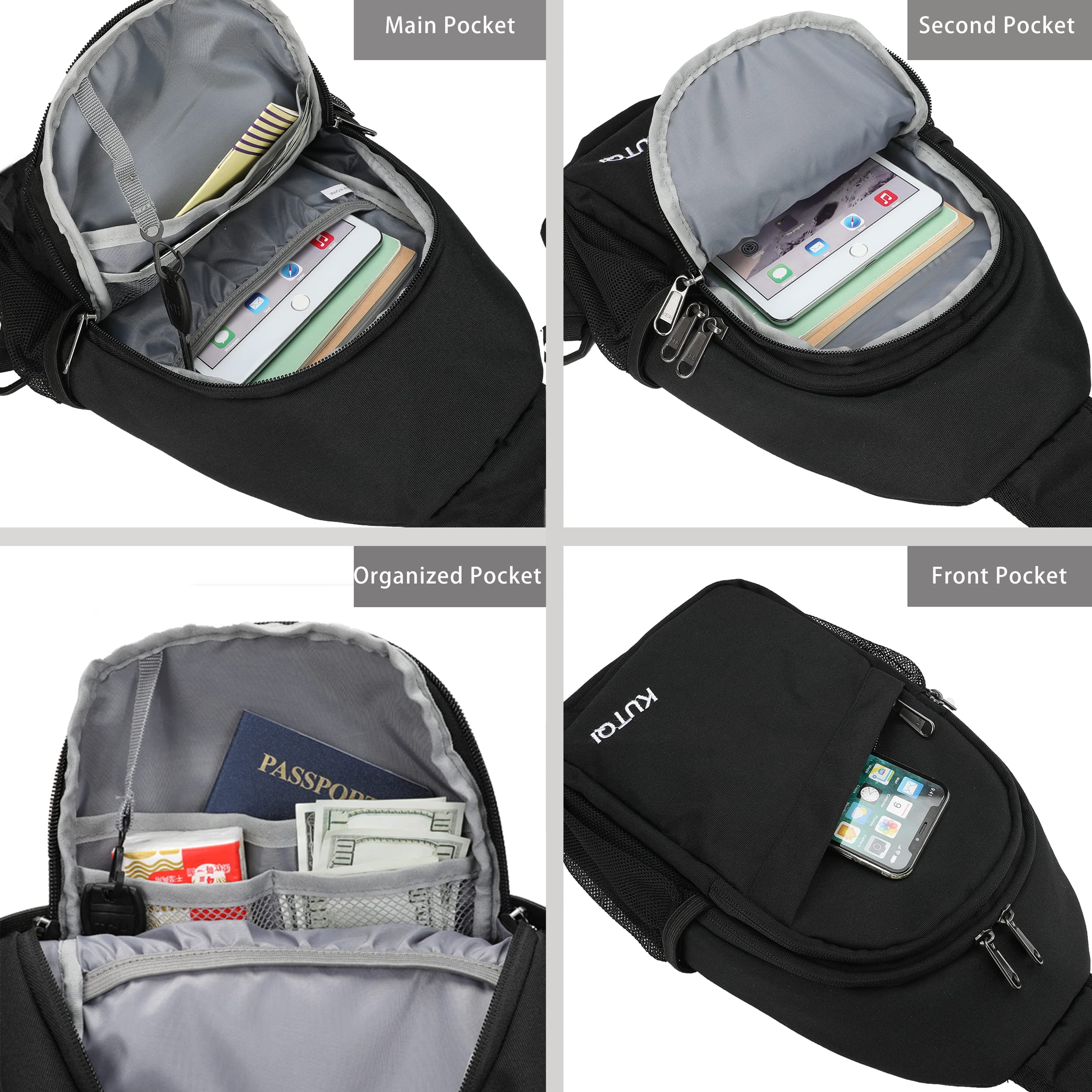 KUTQI Sling Backpack Crossbody Sling Bag for Women Men Multipurpose Travel Essentials Hiking Chest Bag Daypack