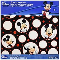 EK Success Mickey Mouse Black/White/Red Paper Pack, 10 Sheets, 2 Each/5 Textured Papers, 12-x-12-Inch