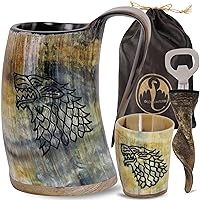 Viking Drinking Horn Mug, 15-20oz| Shot Glass and Bottle Opener| Unique Handmade Viking Gift for Men and Women- Food Grade Medieval Style (Fenrir)