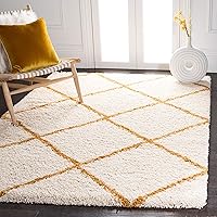 SAFAVIEH Hudson Shag Collection Area Rug - 8' x 10', Ivory & Gold, Modern Trellis Design, Non-Shedding & Easy Care, 2-inch Thick Ideal for High Traffic Areas in Living Room, Bedroom (SGH281E)