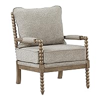 OSP Home Furnishings Fletcher Spindle Accent Chair with Rustic Brown Finish, Fog Beige Upholstery