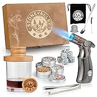 Cocktail Smoker Kit with Torch - Old Fashioned Whiskey Smoker Infuser Set, 4 Flavored Wood Chips, Torch, Recipe Book, Whiskey Stones - Bourbon Gifts for Men, Husband, Dad – Smoked Cocktail, No Butane