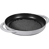 Staub 40511-781 Grill & Frying Pan Pure Grill Pan, Round, Gray, 8.7 inches (22 cm), Double Handed, Cast Iron, Enamel, Induction Compatible