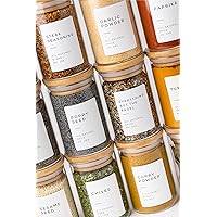 Empty Spice Jars with Label Pack (12x Bamboo Lid Glass Jar). Small 6oz Spice Storage Bottles with 112 Printed Spice Stickers and 48 Writable Pantry Labels for Seasoning Containers