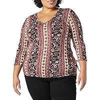 Star Vixen Women's 3/4 Sleeve V Neck Top with Ruched Side Detail