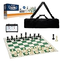 WE Games Tournament Chess Set with Weighted Pieces, Analog Timer, Vinyl Board & Storage Bag