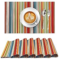 Placemats 100% Cotton 13x19 Inch, Dining Table Placemats Set of 6, Modern Place Mats for Dining Table Decor, Kitchen & Table Linens, Coffee Mat for Christmas Dinners – Multi Stripe