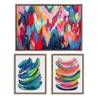Kate and Laurel Sylvie Brushstroke 100, Bright Abstract and 2 Framed Canvas Wall Art Set by Jessi Raulet of Ettavee, 3 Piece Set, 16x20 and 23x33, Gold Frame, Colorful Striking Wall Art, Home Décor