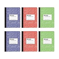 Composition Notebook 6 Pack, College Ruled Paper, 9-3/4 x 7-1/2 Inches, 100 Sheets, Assorted Marble Covers. 2 Each: Blue, Green, Red (63763)