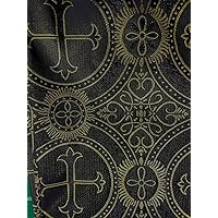 Ad Fabric, Liturgical Brocade,Church Gorgeous Cross Acetate Taffeta Brocade Fabric Cross Matte Brocade Black/Gold 60