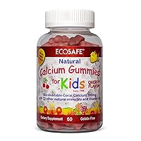 Coral Calcium Vitamin D3 Kids Gummy, Natural Cherry Flavor, Non GMO, Gluten-Free, Dairy-Free, Soy-Free and Gelatin Free - 300 mg of Calcium, and 800 IU of Vitamin D3-60 Gummies (1 Pack)