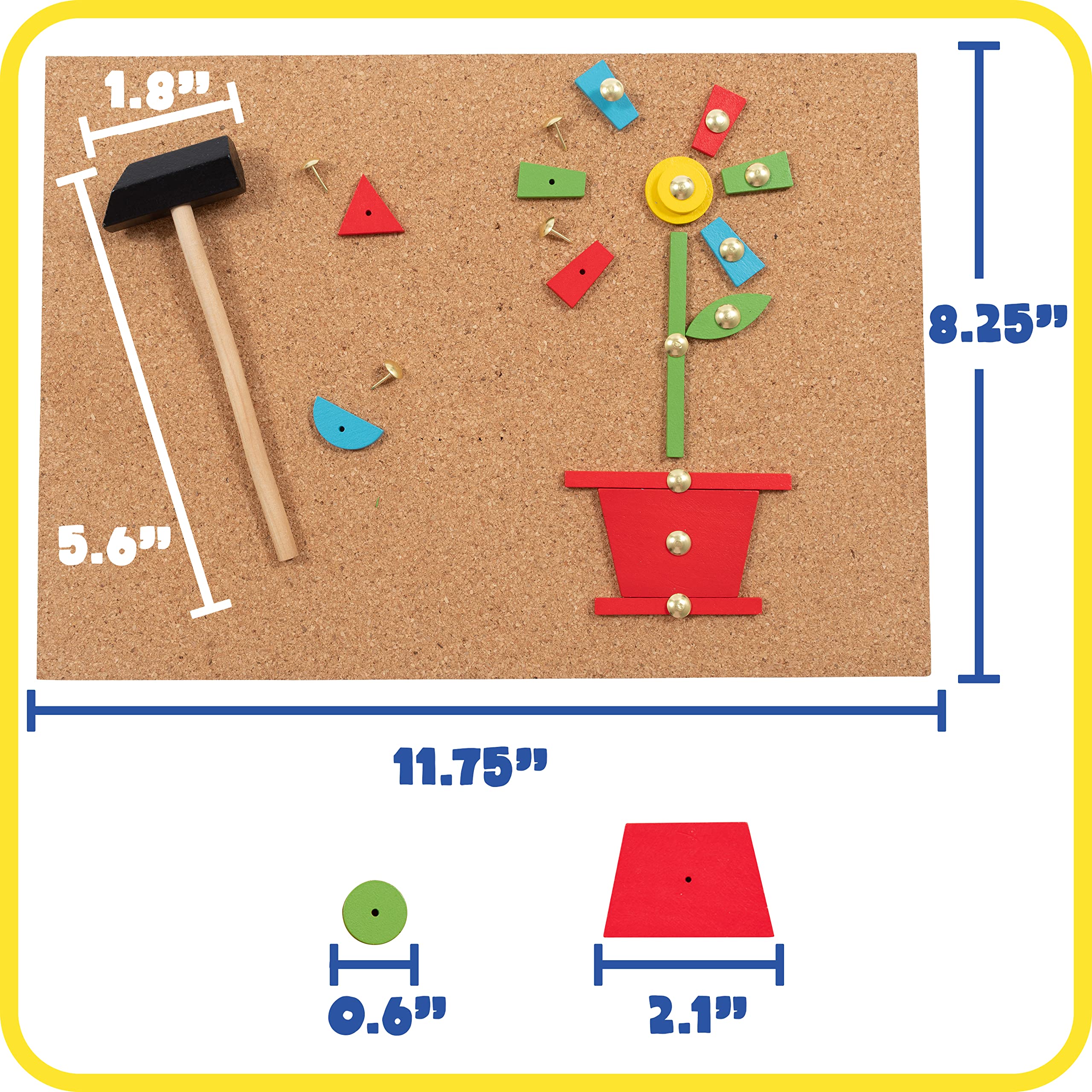 READY 2 LEARN Tack A Tile - Wooden Hammer Toy for Kids Aged 4 and up - 100 Shapes - Big Corkboard - Kid-Friendly Tacks - Foster Imagination, Fine Motor Skills and Reasoning