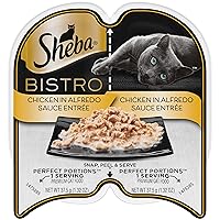 Sheba Perfect Portions Bistro Wet Cat Food Trays (24 Count, 48 Servings), Chicken in Alfredo Sauce Entrée, Easy Peel Twin-Pack Trays