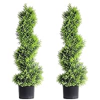 3Ft/35inch Spiral Topiary Artificial Cypress Tree, 2 Packs Topiary Trees Artificial Outdoor and Indoor,Front Door Plants,Topiary Trees Artificial Outdoor,Topiaries for Front Porch Set of Two