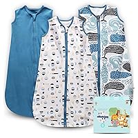 Baby Sleep Sack 0-6 Months - Lightweight 100% Cotton 2-Way Zipper TOG 0.5 Infant Wearable Blanket, Newborn Essentials Toddler Sleep Clothes (3 Pack Blue)