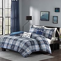 Intelligent Design Camilo Cozy Comforter Casual Cabin Lodge Plaid Design, All Season, Hypoallergenic Cover, Soft Bedding Set with Matching Sham, Decorative Pillow, Blue Twin/Twin X-Large