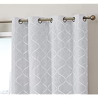 HLC.ME Versailles Lattice Flocked 100% Complete Blackout Thermal Insulated Window Curtain Grommet Panels - Energy Savings & Soundproof - for Living Room & Bedroom - Set of 2 (50 x 72 inches, Ivory)
