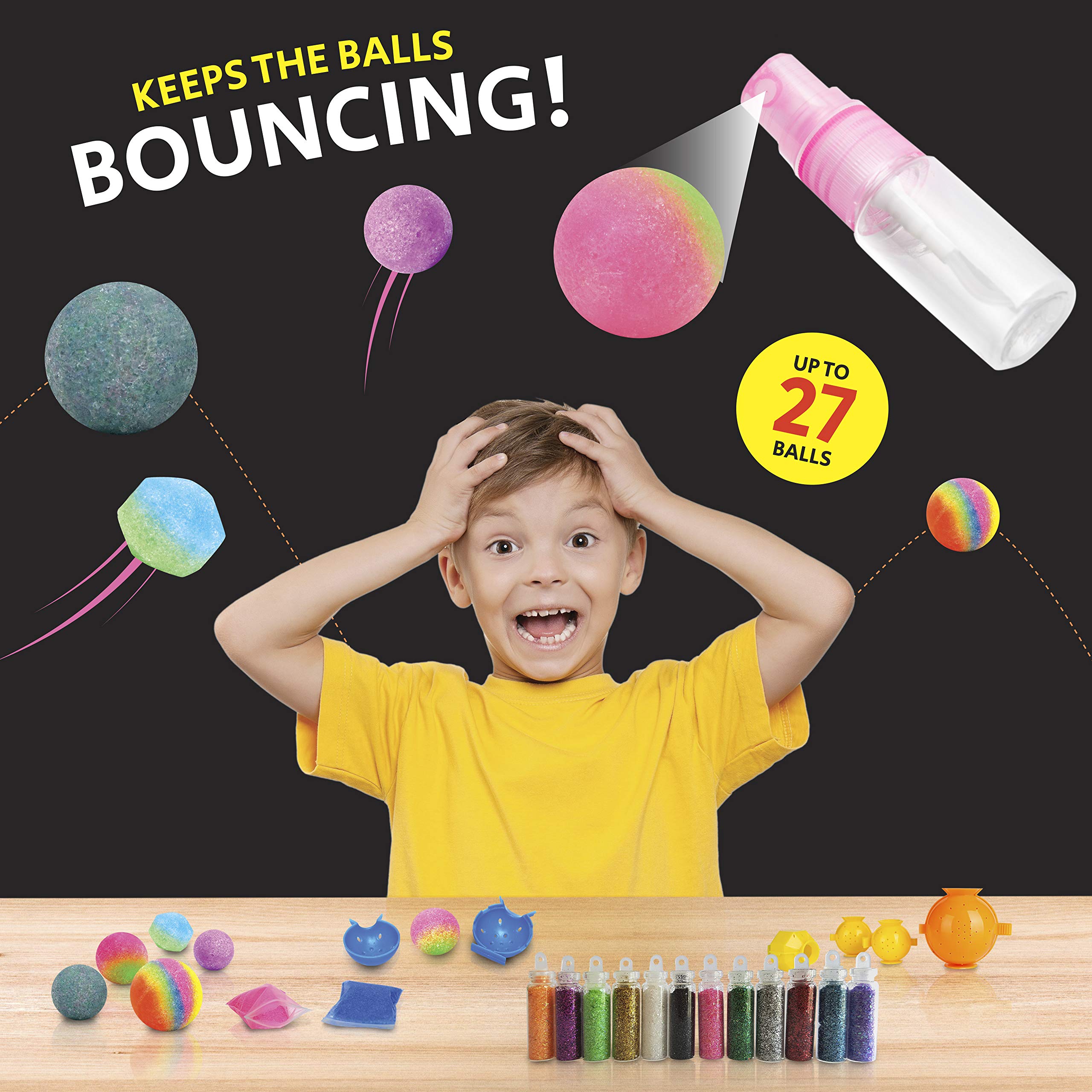 DIY Super Bouncy Balls Kit - Make Your Own Bouncy Balls, Crystal Power Kids Crafts Kits, Multi-Colored Glow in The Dark Powder, Molds, Glitter, Science Experiments for Kids 6-8 9 10 11 12 Years Old