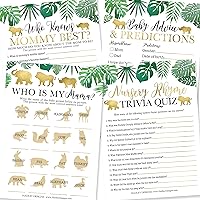 25 Safari Animal Matching, 25 Nursery Rhyme Game, 25 Who Knows Mommy Best, 25 Baby Prediction And Advice Cards - 4 Double Sided Cards, Baby Shower Party Supplies