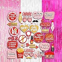 KatchOn, Red Galentines Photo Props - Pack of 35 | Xtralarge White and Pink Streamers - 8x3.25 Feet, Pack of 3 | Galentine Photo Booth Props | Galentines Backdrop for Galentines Day Decorations