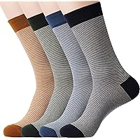 KONY 4 Pack Men's Premium Cotton Colorful Fun Dress Crew Socks - Funky Novelty Striped Business Socks Gift for Men, Size 9-12