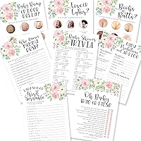 75 Floral Who Knows Mommy Best, Baby Prediction and Advice Cards etc, 25 True Or False, Word Scramble For Baby Shower Ideas - 8 Double Sided Cards Baby Shower Games Funny, Baby Shower Party Supplies