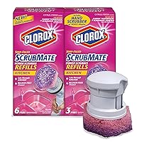 Clorox ScrubMate Handheld Kitchen Scrubber Combo Pack; Includes 9 Bleach-Free Refill Scrubbing Pads; Scrub Tough Messes Clean