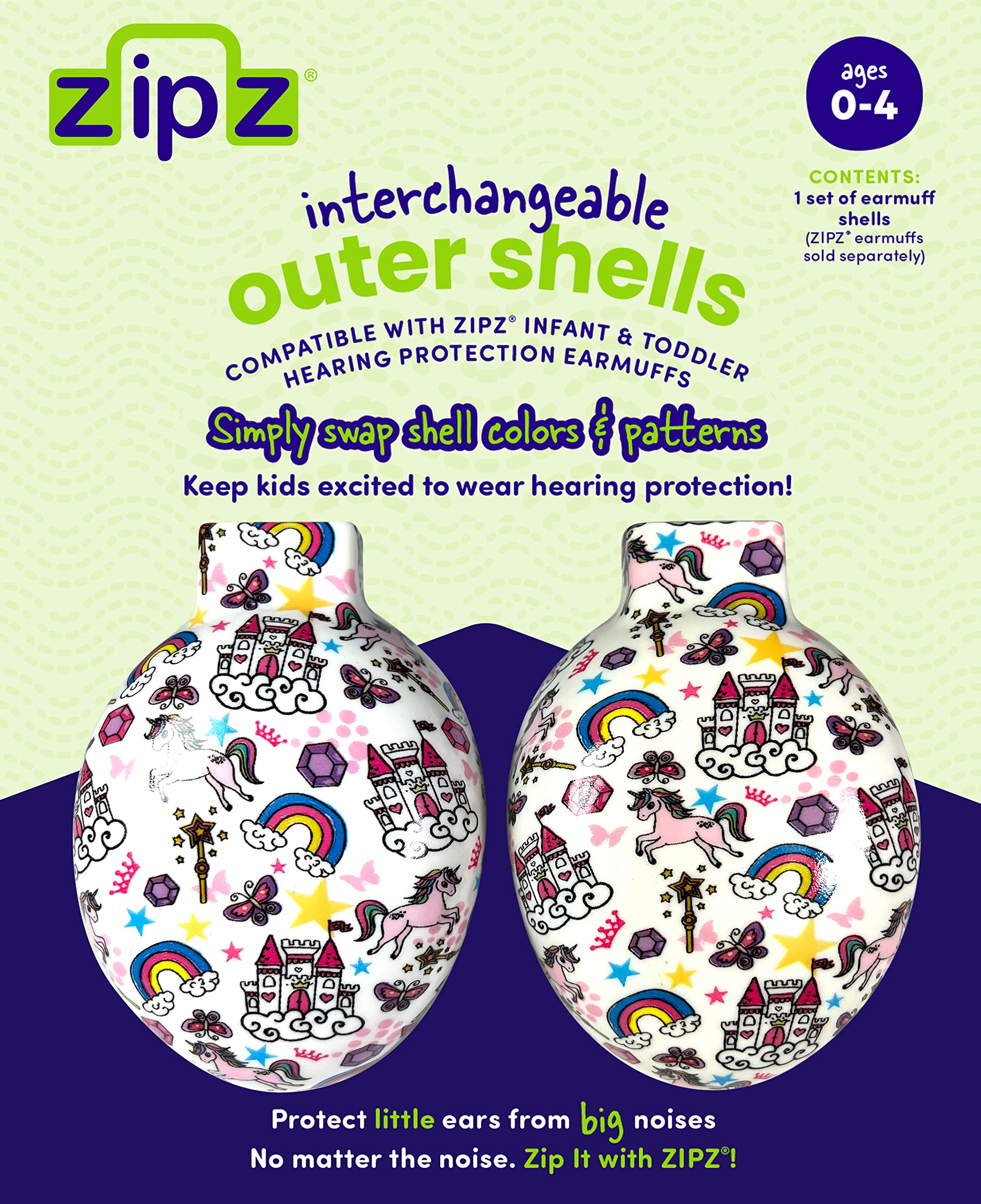 ZIPZ Baby & Toddler Earmuffs PLUS 1 Extra Set of Princess Shells – Innovative Design – Change Colors with Magnetic Shells – Hearing Protection Headphones 0-4 yrs