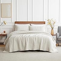 Beige 100% Cotton Quilt Queen Size Bedding Sets with Pillow Shams, White Lightweight Soft Bedspread Coverlet, Tan Cream Quilted Comforter Bed Cover for All Season, 3 Pieces, 90x96 inches