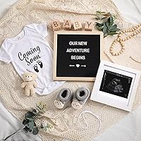9 Pcs Pregnancy Announcement Set Pregnancy Reveal Ideas Include Felt Letter Board Kit Baby Bodysuit Baby Booties Photo Frame Bear Plush Baby Wood Blocks for Coming Soon Baby Announcement