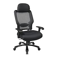 SPACE Seating Big and Tall Dual Layer AirGrid Back and Padded Black Mesh Seat, 2-Way Adjustable Arms, Tilt Tension and Lumbar Support with Gunmetal Finish Base Exucutives Chair with Adjustable Headrest