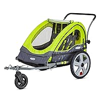Quick-N-EZ Double Tow Behind Bike Trailer for Toddlers, Kids, Converts to Stroller, Jogger, 2-in-1 Canopy, Universal Bicycle Coupler, Folding Frame, Multiple Colors