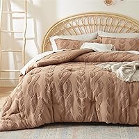 Bedsure King Size Comforter Set Taupe, Boho Tufted Bedding Comforter Set, Farmhouse Jacquard Cable Knit Pattern Bed Set, 3 Pieces, 1 Shabby Chic Fluffy Comforter & 2 Pillow Shams