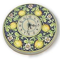 Italian Ceramic Wall Round Clock Art Pottery Hand Painted Decorated Lemons Made in ITALY Tuscan Art Pottery