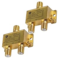GE Digital 2-Way Coaxial Cable Splitter, 2.5 GHz 5-2500 MHz, RG6 Compatible, HD TV, Satellite, High Speed Internet, Amplifier, Antenna, Gold Plated Connectors, Corrosion Resistant, 2 Pack 73755