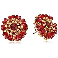 Rubellite Bead and 14k Gold Filled Small Button Earrings