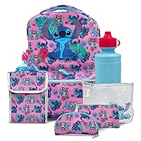 Fast Forward Lilo and Stitch Backpack for Girls 16 inch- 6-Piece Set, Perfect for School, Stitch Book Bag with Lunch Box, Perfect for Back to School & Elementary Age Girls