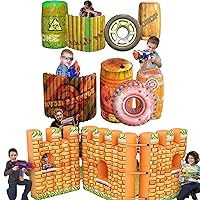Skywin Inflatable Castle 2 Pack + Obstacles (1 Pack (4 pcs.) Green & 1 Pack (4 pcs) Orange) for Play Wars - Compatible with Laser Tag Sets, Blaster Wars, Foam Battle Toys, and Water Toys