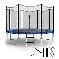 Simple Deluxe Trampoline for Kids with Safety Enclosure Net Wind Stakes 12FT Simple Deluxe 400LBS Weight Capacity Outdoor Backyards Trampolines with Non-Slip Ladder for Children Adults Family, Blue