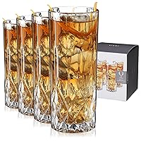 Viski Admiral Highball Glasses - Cut Crystal Drinking Glasses - Tall Cocktail Glasses 9oz Set of 4