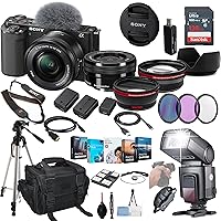 Sony ZV-E10 Mirrorless Camera with 16-50mm Lens (Black) Bundle - ILCZV-E10L/B + Prime Accessory Package Including 128GB Memory, TTL Flash, Battery, Editing Software Package, Auxiliary Lenses & More