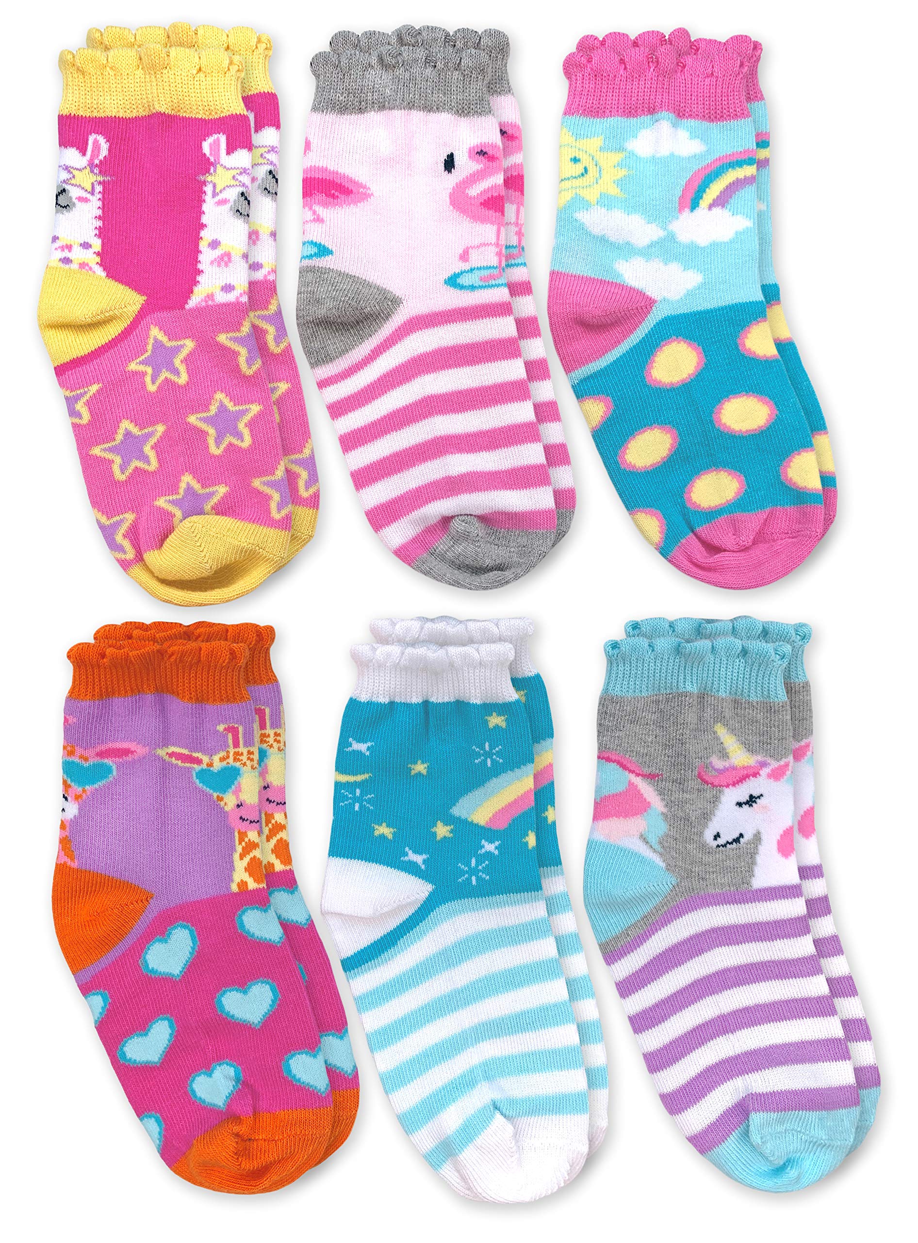 Jefferies Socks Girl's Unicorn Llama Giraffe Flamingo Novelty Pattern Crew Socks 6 Pack