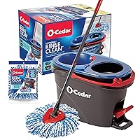 O-Cedar EasyWring RinseClean Microfiber Spin Mop & Bucket Floor Cleaning System with 1 Extra Refill, Grey
