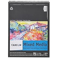 Canson Artist Series Mixed Media Paper, Wirebound Pad, 11x14 inches, 20 Sheets (138lb/224g) - Artist Paper for Adults and Students - Watercolor, Gouache, Graphite, Ink, Pencil, Marker