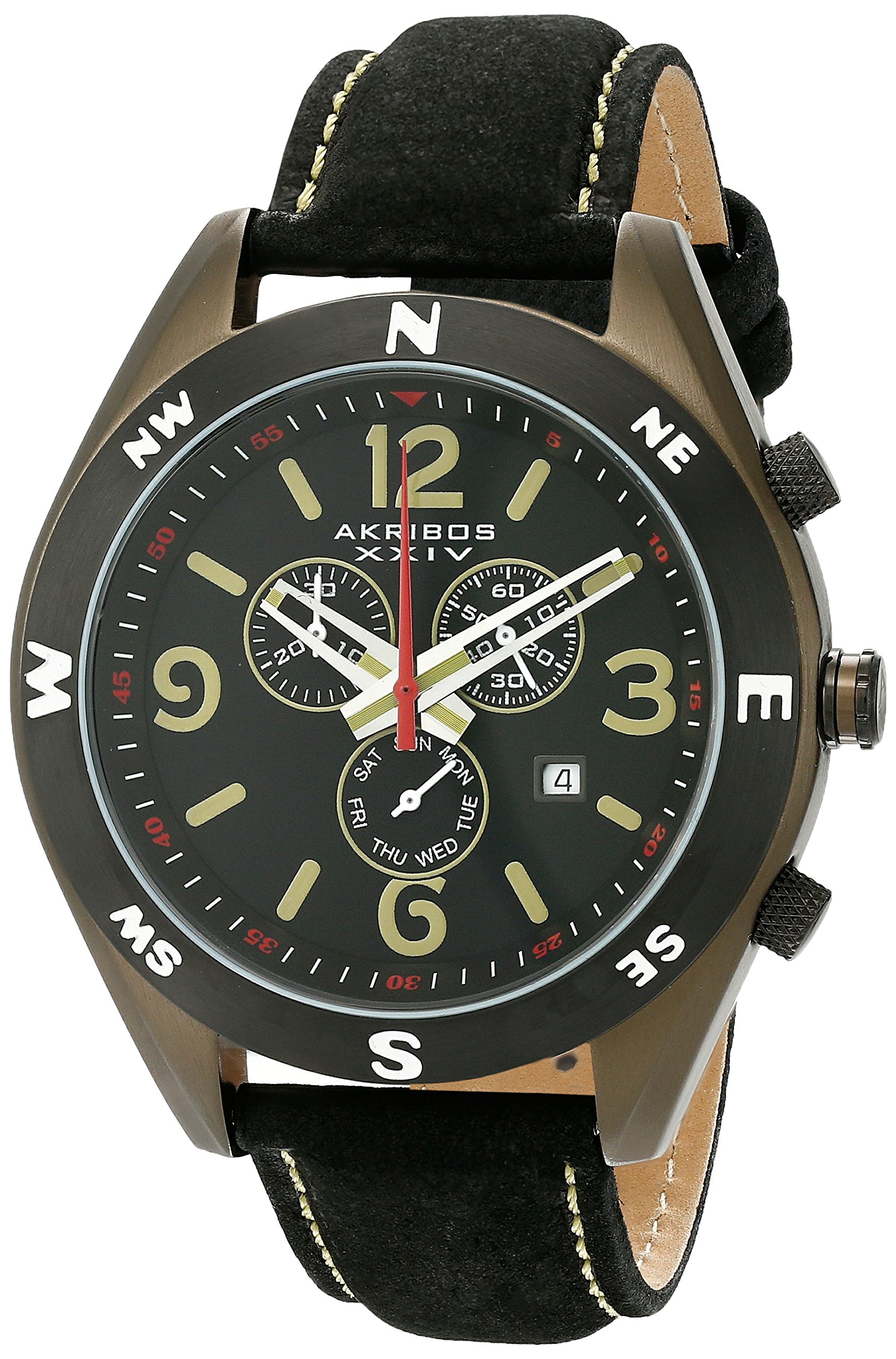 Akribos XXIV Men's AK582OL Conqueror Swiss Quartz Chronograph Leather Strap Watch