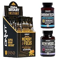 ONNIT Alpha Brain Instant + New Mood 30ct + Shroom Tech Sport 84ct Nootropic Stack