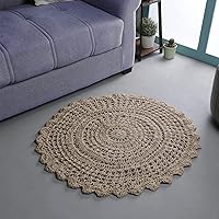 Hausattire Hand Woven Jute Crochet Rug, 3’ Round – Natural,Anti-Slip Accent Boho Entry Area Rugs for Kitchen, Living Room I Farmhouse Decorative Floor Rug, 3 Feet Round